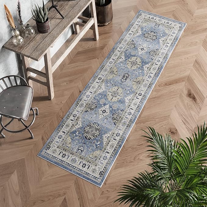 Dripex Kicthen Runner Rug-2x6 Washable Distressed Hallway Runner Oriental Medallion Carpet Non-Slip Non-Shedding Laundry Mat Foldable Thin Entry Throw Area Rug for Living Room Bedroom