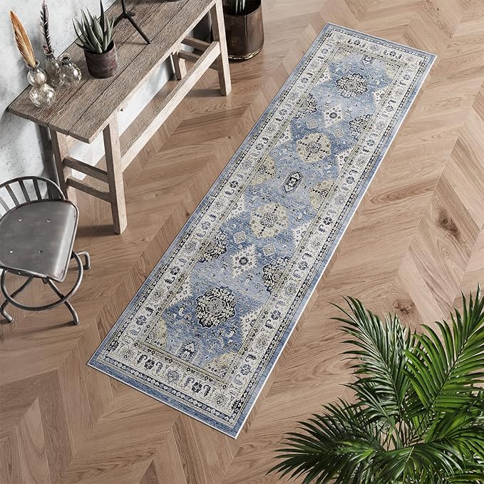 Dripex Vintage Runner Rug-2x8 Washable Distressed Hallway Runner Oriental Medallion Carpet Non-Slip Stain-Resistant Kitchen Mat Foldable Thin Accent Rug for Entrance Living Room Bedroom