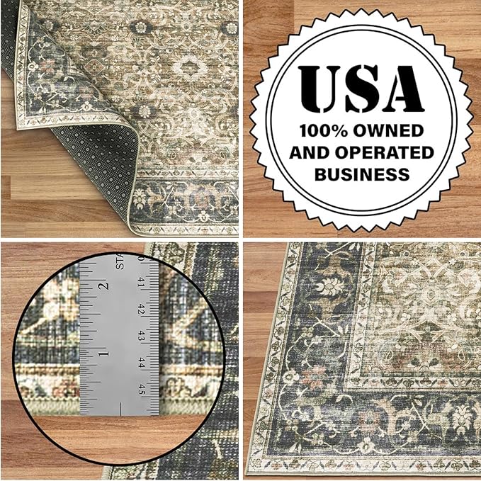 ReaLife Rugs Machine Washable Area Rug - Living Room Bedroom Bathroom Kitchen Entryway Office - Padded Low Pile Stain Resistant Premium - Boho Farmhouse Vintage - Dua - Brown Gray Beige 4' x 6'