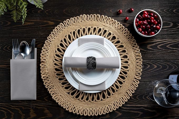 Linen-Feel Grey Paper Napkins - Decorative Cloth-Like Disposable Dinner Napkins - Soft And Absorbent Napkins for Thanksgiving, Party, Wedding, Bathroom Or Any Occasion. (Pack of 100)