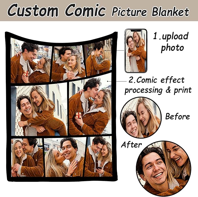 Custom Blanket with Picture, Personalized Blanket with Pthotos, Customized Photo Blanket Birthday Christmas Day Gifts for Couple Boyfriend Girlfriend Husband Wife