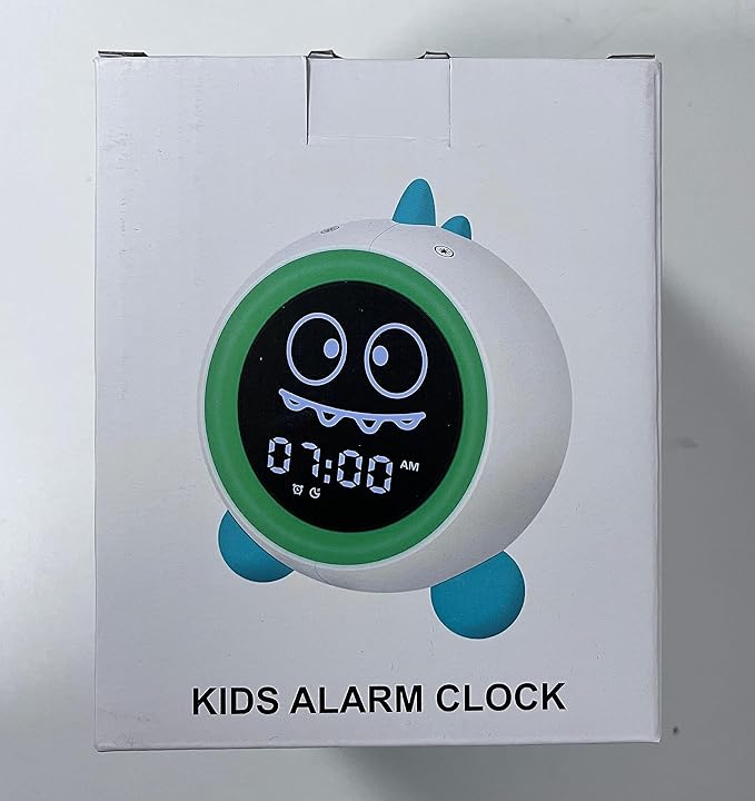 Kids Alarm Clock, Toddler Sleep Training Clock with Night Lights, Sound Machine, Time to Wake Dinosaur Alarm Clock for Children, Gift Ideas for Kids Toddler Boy Girl (Green)