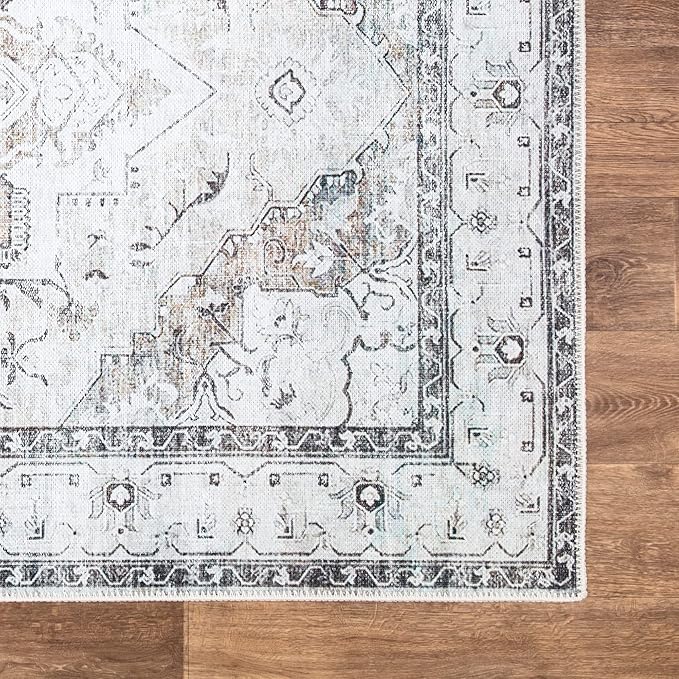 Bloom Rugs Washable Non-Slip 7 ft Runner - Brown/Beige/Charcoal Traditional Runner for Entryway, Hallway, Bathroom, and Kitchen - Exact Size: 2.5' x 7'