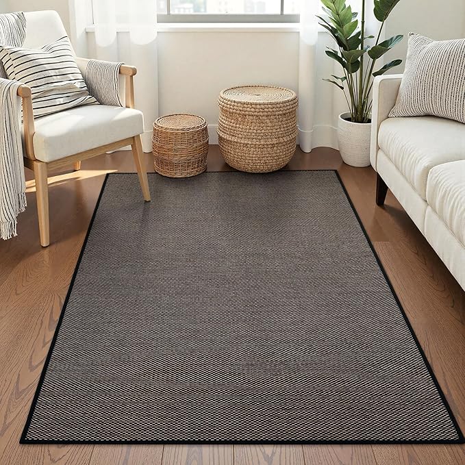 Wonnitar Farmhouse Washable Kitchen Rugs, 3x5 Non Slip Rubber Backed Area Rugs for Living Room, Braided Front Door Mat Neutral Woven Absorbent Throw Rugs for Entryway Bedroom Home Office(Black,3'x5')