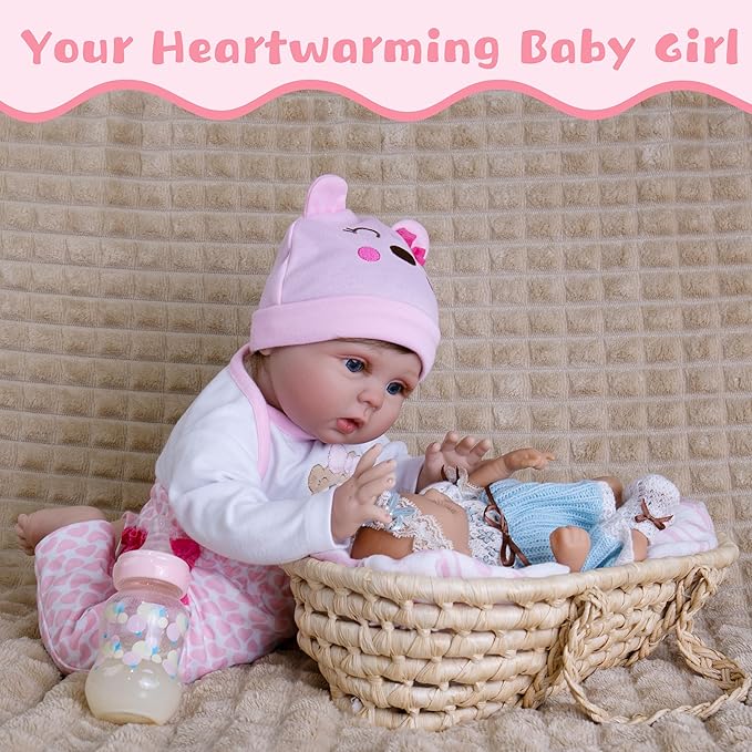 Lifelike Reborn Baby Dolls,22 Inch Realistic Baby Dolls That Look Real Soft Cloth Body Real Life Baby Doll Newborn Girls with Clothes and Toy Accessories Gift Set for Kids Age 3+