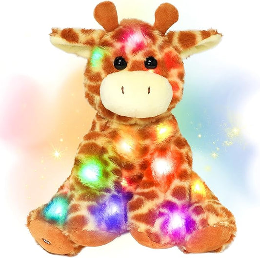 Hopearl Lighting Up Giraffe Stuffed Animal Floppy LED Plush Toy Night Lights Glow Pillow Birthday Festival for Kids Toddlers Boys Girls, Orange, 11''