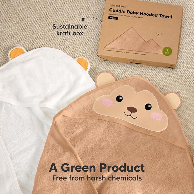 KeaBabies Hooded Baby Towel for Newborn - Viscose Derived from Bamboo Large Baby Bath Towels with Hood for Boys, Girls, Toddler, Extra Absorbent & Soft Newborn Bath Essentials (Monkey)