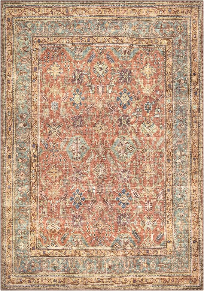 Bloom Rugs Washable Non-Slip 9' x 12' Rug - Terracotta/Mustard Traditional Area Rug for Living Room, Bedroom, Dining Room, and Kitchen - Exact Size: 9' x 12'