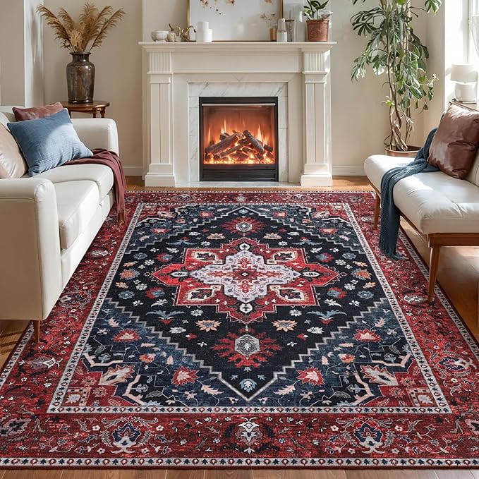 Ciicool Vintage Washable Area Rug 8'x10' Large Oriental Print Rugs，Ultra Soft Carpet for Bedroom, Living Room, Under Table, Office,