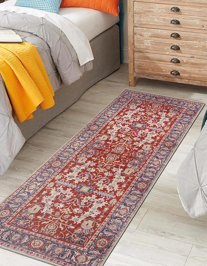 Keen Home Design 2x10 Rug - Machine Washable Runner Rug with Non-Slip Backing, Ideal for Hallway, Entryway, Kitchen, Laundry Room - Vintage, Easy Clean, Durable, Low Pile - (2'6" x 10')