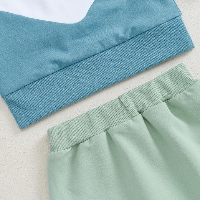 Kupretty Toddler Baby Boy Fall Winter Clothes Color Block Long Sleeve Sweatshirt Pullover Tops + Joggers Pants Outfit Set