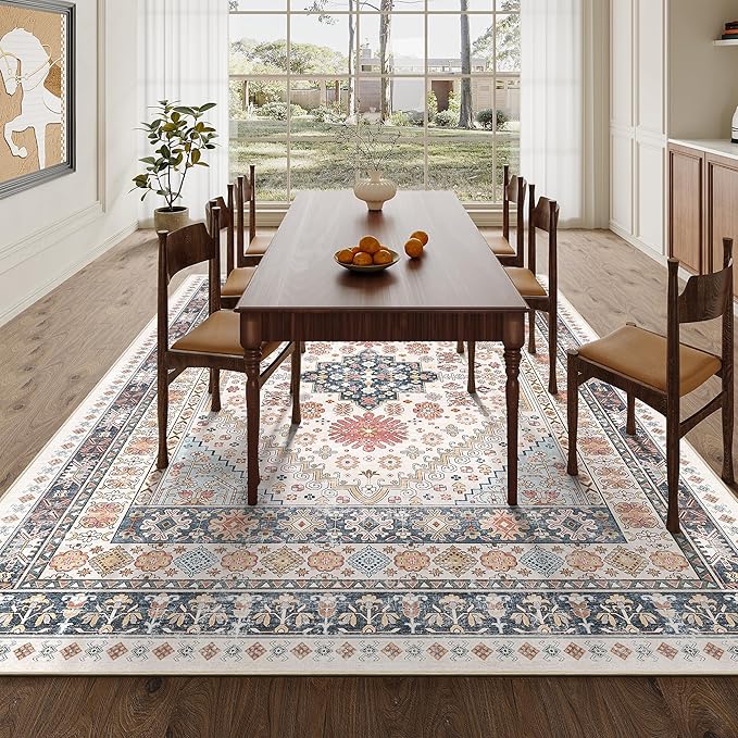zesthome 6x9 Area Rug, Super Soft Washable Rugs for Living Room, Non-Slip Stain Resistant Vintage Rugs, Ultra-Thin Large Area Rugs (Multi,6'x9')