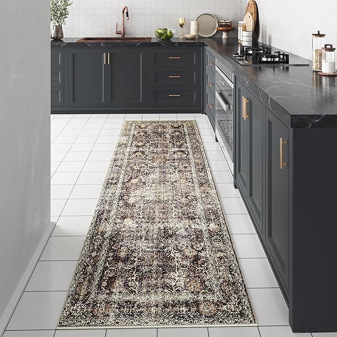 Rust Red Runner Rug 2x12 Vintage Area Carpet Hallway Long Indoor Kitchen Washable Living Room Low Pile Traditional Distressed Retro Accent Throw Rug Non Slip Laundry Bathroom Office