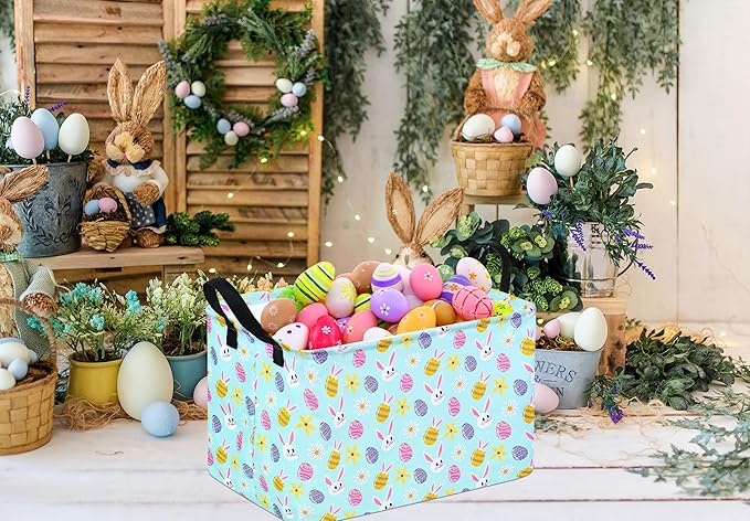 Easter Gift Basket Eggs Storage Basket Kids Toys Storage Basket Organizer Box Clothes Laundry Hamper Bunny Nursery Basket with Handles