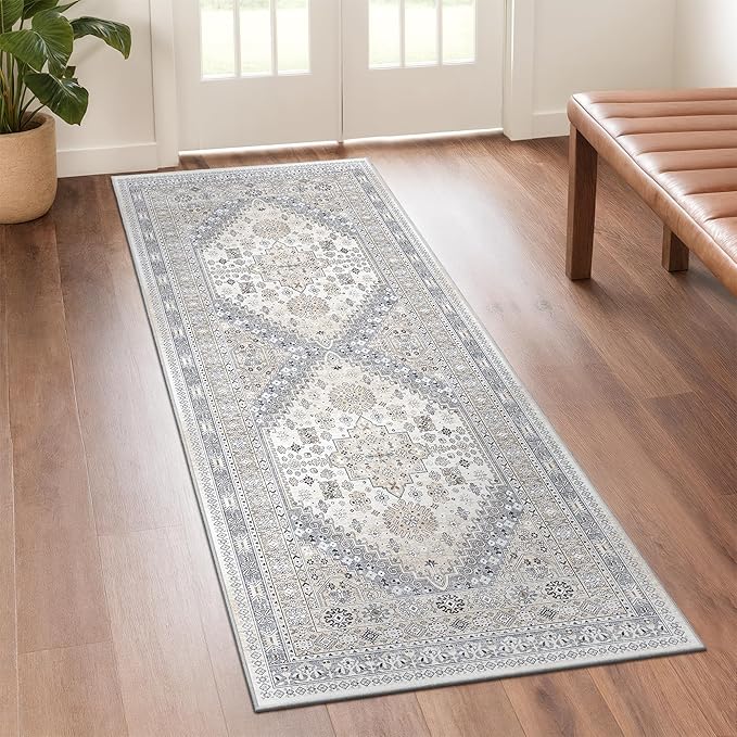 zesthome 2x6 Runner Rug for Hallways, Machine Washable Rug, Non Slip Vintage Low Pile Runners, Stain Resistant Runners for Entryway, Kitchen, Bathroom, Laundry Room, Corridor