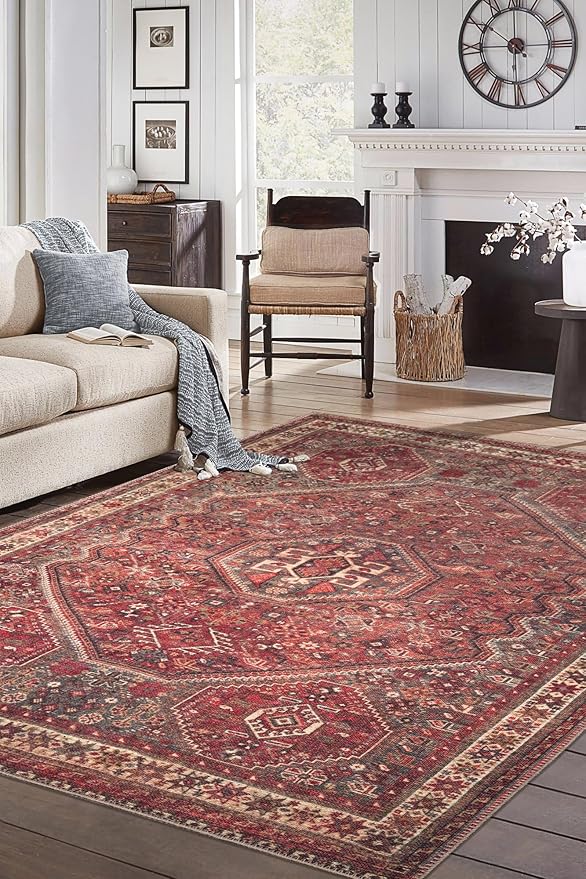 Keen Home Design 8x10 Rug - Machine Washable Area Rug with Non-Slip Backing, Ideal for Living Room, Dining Room, Bedroom - Vintage, Easy Clean, Durable, Low Pile Rug - (8' x 10')