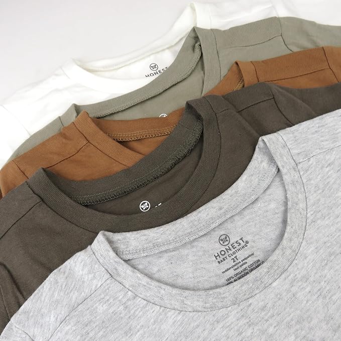 HonestBaby Unisex-Baby 5-Pack Short Sleeve T-Shirts 100% Organic Cotton Baby, Toddler, Little Kid, Boy, Girl, Unisex