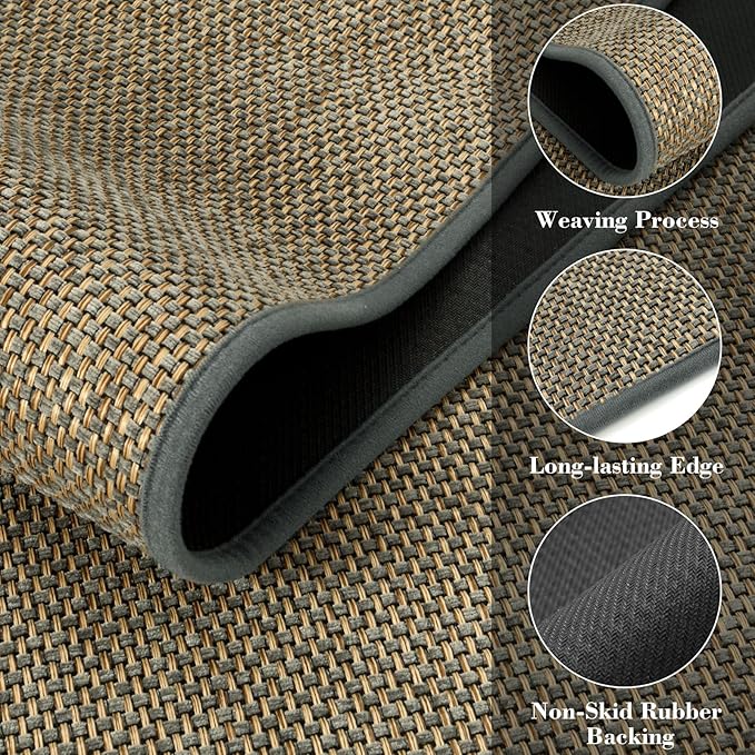 Wonnitar Farmhouse Washable Kitchen Runner, 2x5 Runner Rug Rubber Backed Non Slip Bathroom Rugs, Neutral Absorbent Braided Rugs Carpet Runner for Bedroom Entry Hallway(Grey/Khaki,2'x5')