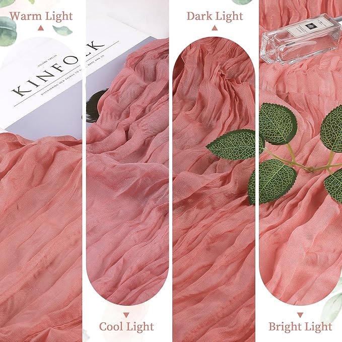 Cheesecloth Table Runner 10FT Long Boho Gauze Table Runner Rustic Sheer Runner for Wedding Bridal Baby Shower Birthday Party Table Decor Thanksgiving Christmas Decorations (12pcs, Rose)