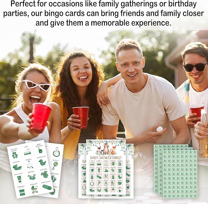 Baby Shower Bingo Game for Adults, Baby Shower Party Bingo Game Set, Woodland Games Cards, Gender Reveal Favors for Family Friends, Large Group Games Decor & Supplies -22