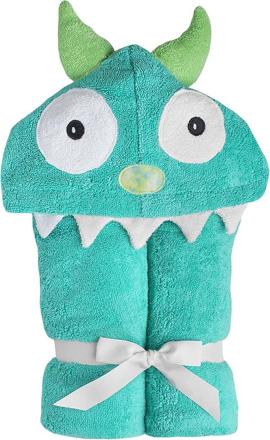 Hooded Baby Towel for Kids 2-8 | Large 100% Cotton Baby Towel for Boys or Girls | Unisex Cute Monster Bath Towels for Babies and Toddlers in Turquoise Green