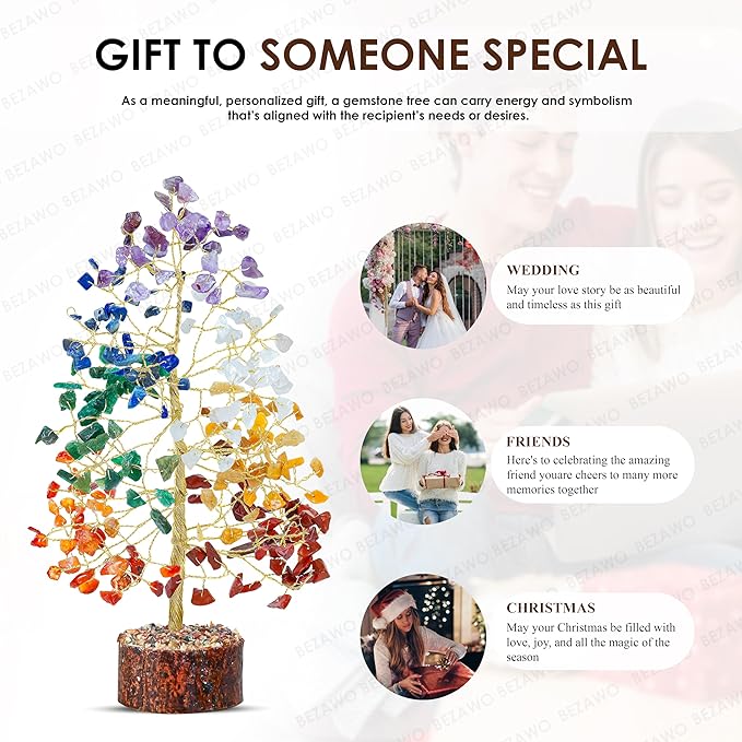 7 Chakra Tree of Life - Crystal Tree of Life, Gemstone Tree for Positive Energy, Feng Shui Tree Decor, Seven Chakra Tree, Money Tree Bonsai, Crystal Healing Stone Tree, Spiritual Gift Home Decor 10"