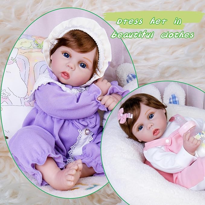Reborn Baby Dolls 22-Inch Realistic Baby Doll Soft Cloth Body Real Life Baby Dolls with Green Frog Clothes Toys Accessories Birthday Gift Set for Kids 3+