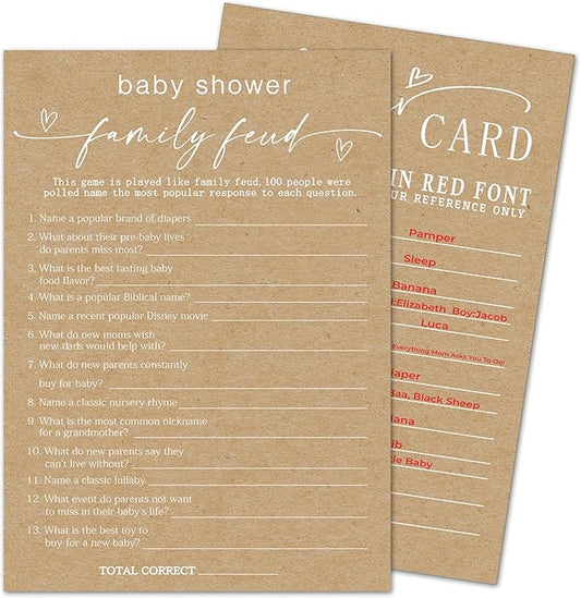 Baby Shower Game Cards - Set of 30 Family Feud - Double Sided Print - Baby Announcement Gender Reveal Game Card - Party Activities Supplies