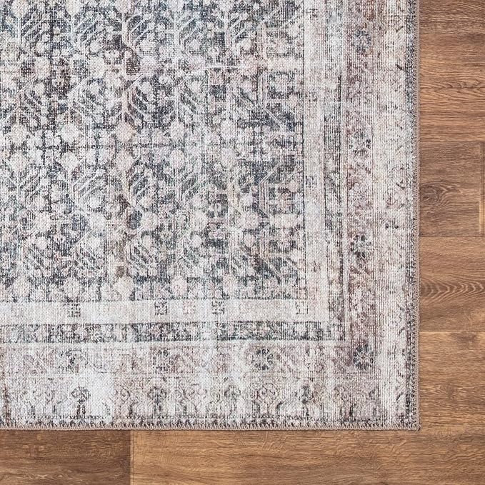 Bloom Rugs Washable Non-Slip 7 ft Runner - Tan/Blue/Green Traditional Runner for Entryway, Hallway, Bathroom, and Kitchen - Exact Size: 2.5' x 7'