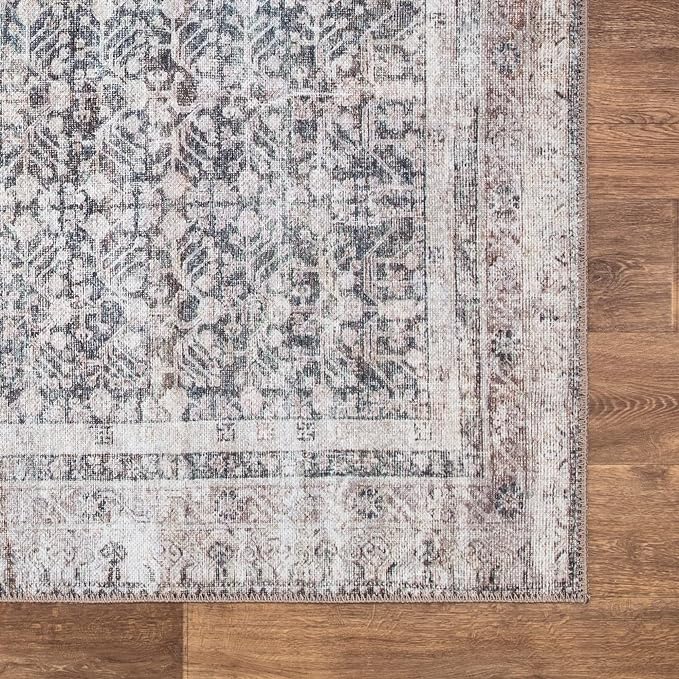 Bloom Rugs Washable Non-Slip 10 ft Runner - Tan/Blue/Green Traditional Runner for Entryway, Hallway, Bathroom, and Kitchen - Exact Size: 2.5' x 10'