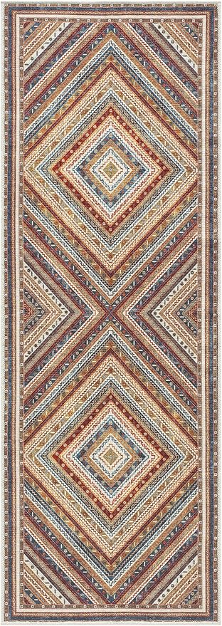 Keen Home Design 2x12 Rug - Machine Washable Runner Rug with Non-Slip Backing, Ideal for Hallway, Entryway, Kitchen, Laundry Room - Vintage, Easy Clean, Durable, Low Pile - (2'6" x 12')
