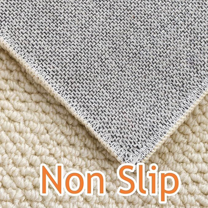 Carvapet 5x7 Solid Rugs for Living Room Bedroom, Washable Off-White Low Pile Jute Carpet with Rubber Backing, Foldable, Non Slip Thin Area Rug