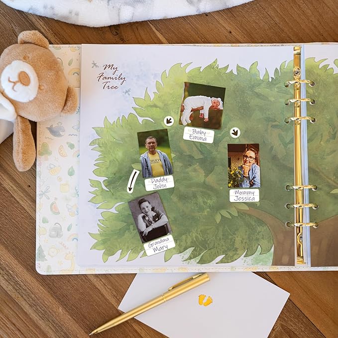 Keepsake Baby Memory Book Girl Boy – Timeless Leather-Bound Baby Milestone Book – Baby Book Keepsake Record First 5 Years - Gender Neutral Baby Scrapbook Album Baby Album Journal Registry Search Gift