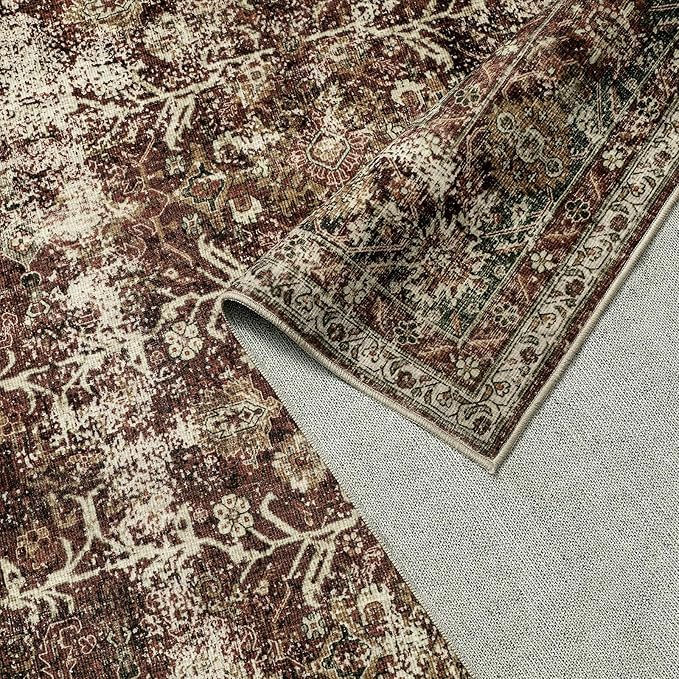 Rust Red Runner Rug 2x12 Vintage Area Carpet Hallway Long Indoor Kitchen Washable Living Room Low Pile Traditional Distressed Retro Accent Throw Rug Non Slip Laundry Bathroom Office