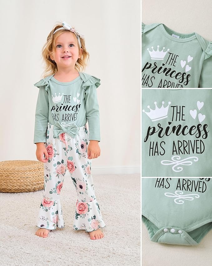 Newborn Baby Girl Clothes Infant Outfits Clothing Ruffle Romper Bell Bottoms Flared Pants Outfit Sets for Baby Girls
