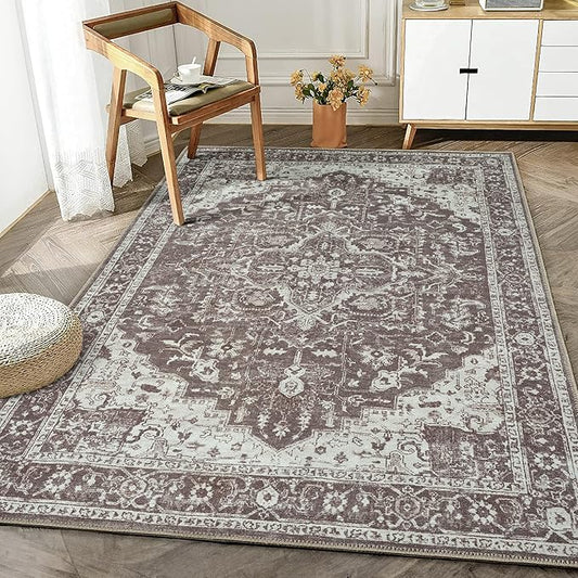 Bloom Rugs Washable Non-Slip 3' x 5' Rug - Dark Brown Traditional Medallion Area Rug for Living Room, Bedroom, Dining Room, and Kitchen - Exact Size: 3' x 5'