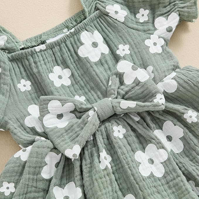 Baby Girls Floral Cotton Leotard Romper Newborn Daisy Playsuits Ruffled Sleeve Onesie Infant Jumpsuit Clothes Headband