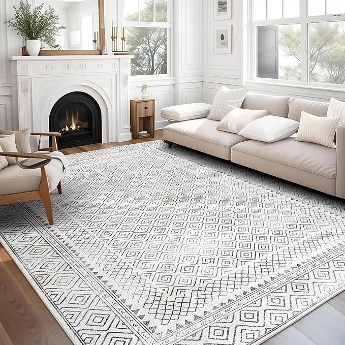 ReaLife Rugs Machine Washable Area Rug Runner - Living Room Bedroom Bathroom Kitchen Entryway Office - Padded Low Pile Stain Resistant Premium - Boho Farmhouse Vintage - Aria - Ivory 3' x 5'