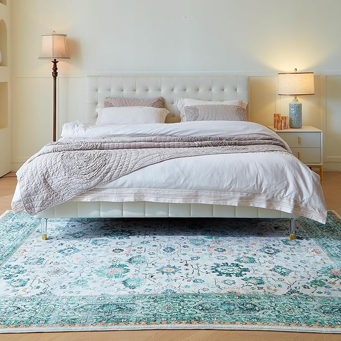 Area Rugs 8x10 Rug for Living Room Clearance Washable Boho Area Rug Non Slip Soft Vintage Low Pile Large Rug for Living Room, Bedroom, Farmhouse, Dining Room, Kids Playroom(Green)