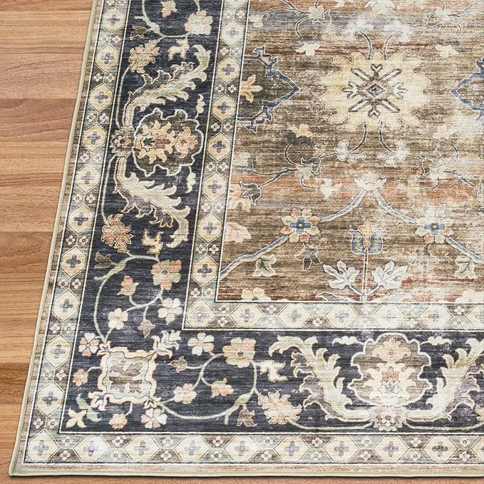 ReaLife Rugs Machine Washable Area Rug - Living Room Bedroom Bathroom Kitchen Entryway Office - Padded Low Pile Stain Resistant Premium - Boho Farmhouse Vintage - BEV - Beige Tan Brown 2'6" x 10'