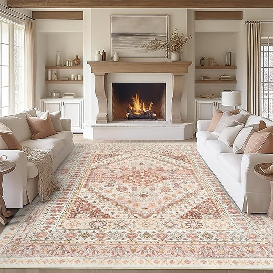 zesthome 8x10 Area Rugs for Living Room,Non-Slip Backing Washable Rugs,Vintage Large Area Rug，Stain Resistant Home Decor Rug
