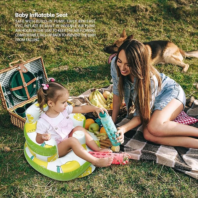 Inflatable Baby Seat, Inflatable Baby Chair for Babies 3 Months and Up, Summer Blow Up Chair with Built in Air Pump, Infant Floor Seats for Learning to Sit, Palying, Camping, Lemon