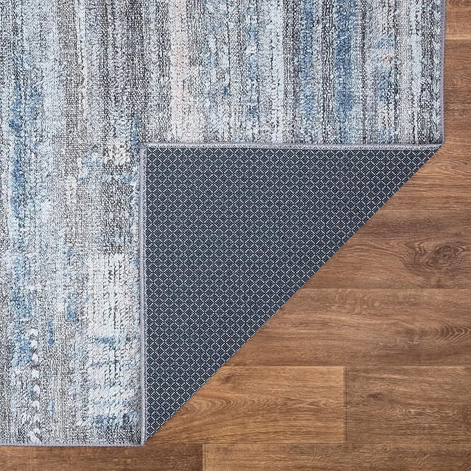 Bloom Rugs Washable Non-Slip 7 ft Runner - Gray/Blue/Blush Modern Abstract Runner for Entryway, Hallway, Bathroom, and Kitchen - Exact Size: 2.5' x 7'
