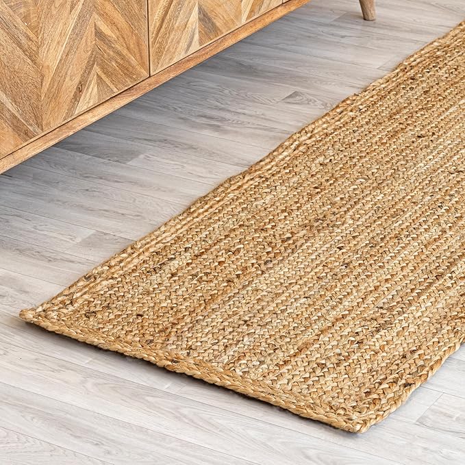 HOMEMONDE Handcrafted Woven Jute Runner Rug - Rustic Vintage Braided Reversible Area Rug - Farmhouse Indoor Floor Rug - Eco Friendly Rug for Kitchen/Hallway/Living Room/Bedroom (Natural, 2'x6')