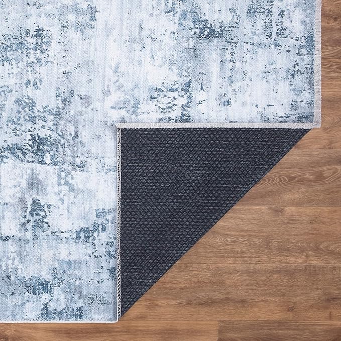 Bloom Rugs Caria Washable Non-Slip 8x10 Rug - Blue/Gray Modern Abstract Area Rug for Living Room, Bedroom, Dining Room, and Kitchen - Exact Size: 7'8" x 10'
