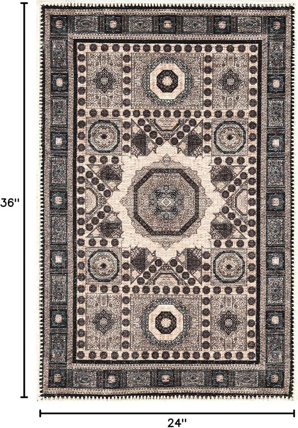 Keen Home Design 2x3 Rug - Machine Washable Entry Rug with Non-Slip Backing, Ideal for Enteryway, Kitchen, Bathroom, Laundry Room - Vintage, Easy Clean, Durable, Low Pile Rug - (2' x 3')