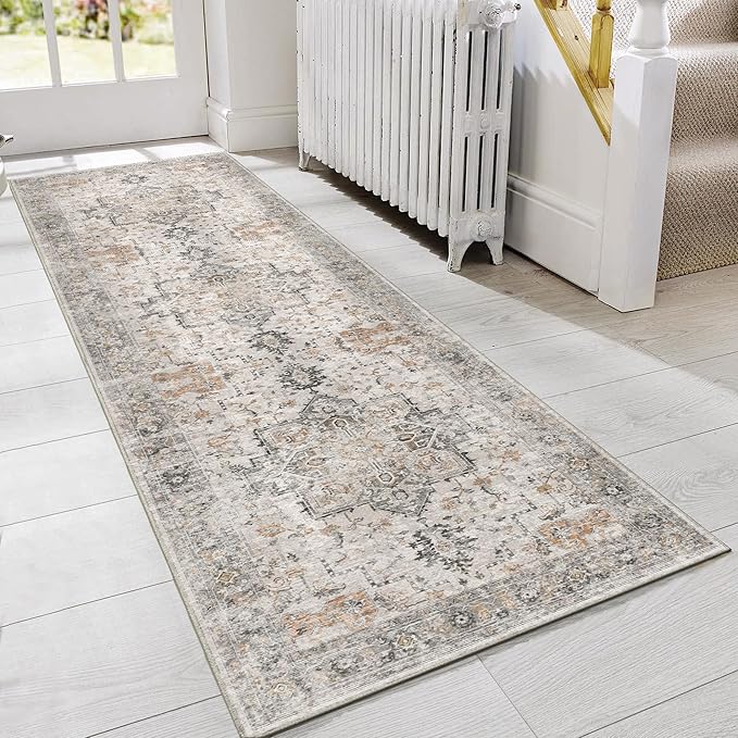 GENIMO Runner Rug 2x4, Non Slip Hallway Runner Rugs, Low Pile Lightweight Machine Washable Vintage Rug for Hallway, Entryway, Bedroom, Kitchen and Corridor,Taupe