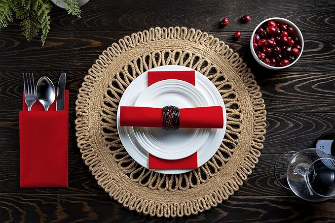 Linen-Feel Colored Paper Napkins - Decortive Cloth-Like Red Dinner Napkins - Soft And Absorbent. For Kitchen, Party, Wedding, Bathroom Or Any Occasion. (Pack of 100)