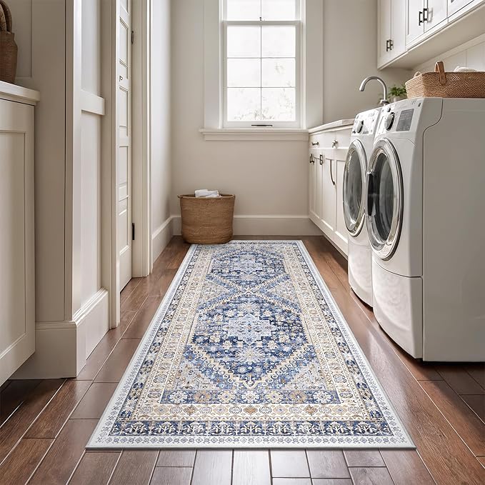 zesthome 2x6 Runner Rug for Hallways, Machine Washable Rug, Non Slip Vintage Low Pile Runners, Stain Resistant Runners for Entryway, Kitchen, Bathroom, Laundry Room, Corridor