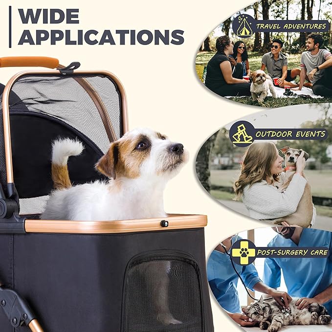 Pet Stroller for Small Medium Dogs, Lightweight Small Dog Stroller for Dogs Cats with 6 Shock Absorption System, Detachable Carrier Suitable for Car Seat & Hand Carry, Safe Outings